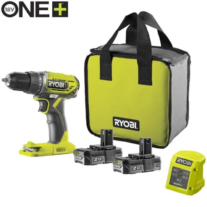 Ryobi Taladro Atornillador Inalámbrico ONE+ R18DD2-220S con 2 Baterías de 2,0 Ah
